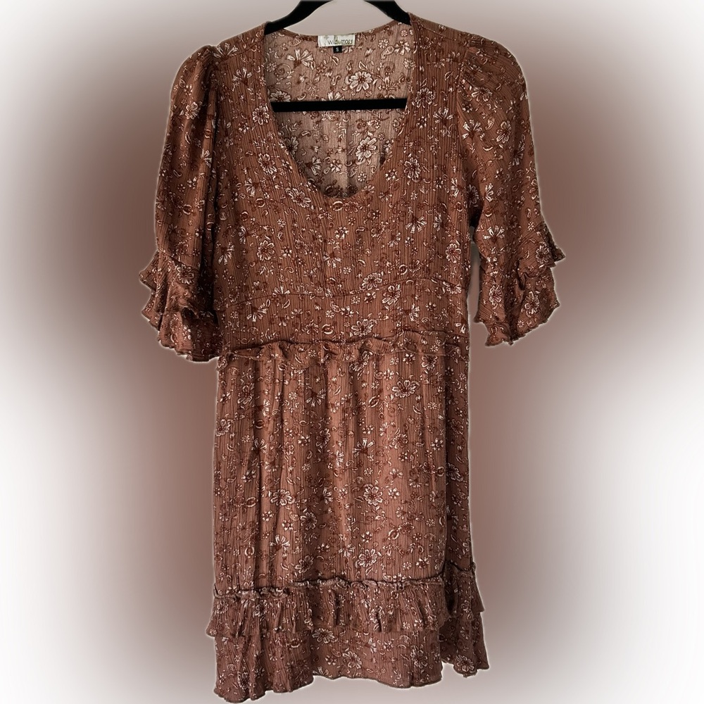Wild Moss Floral Smocked Waist Boho Mini Dress Size S